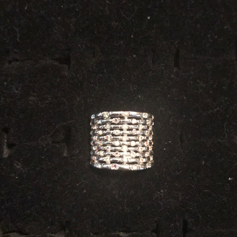 Size 7 stack look cocktail ring with crystals.